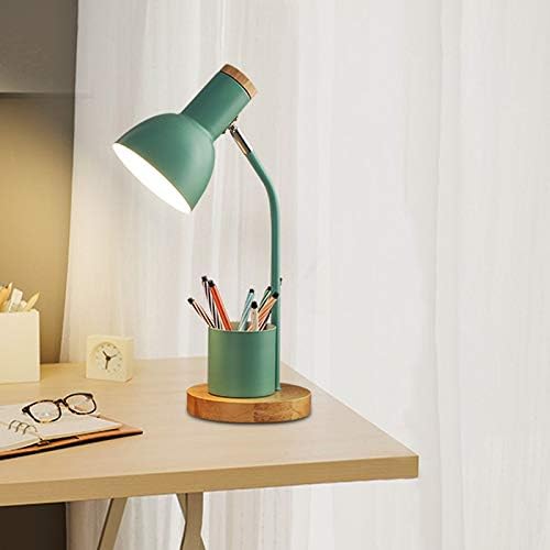 LITFAD Adjustable Iron Dome Task Light Study Lighting Nordic LED Reading Book Light Modern LED Table Light Bedside Lamp with Pen Container for Bedroom Study Room Office Reading-Eye-Caring - Green