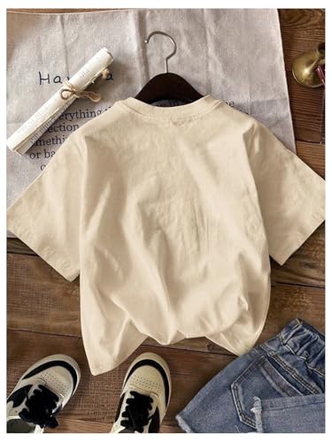 Image of RoseSeek Girl's Heart Print Drop Shoulder T Shirt Casual Short Sleeve Crew Neck Graphic Tee Tops