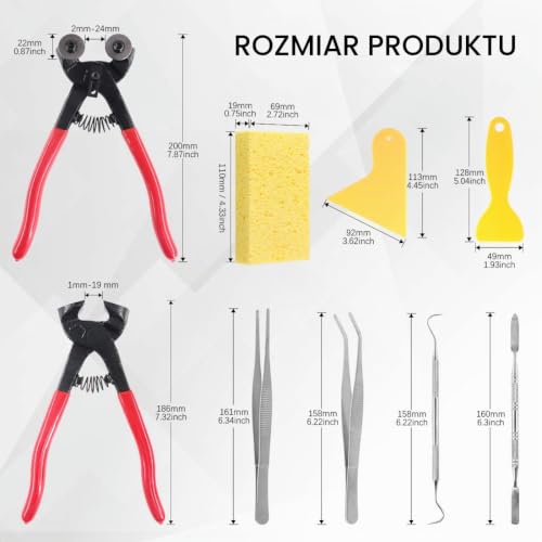 Swpeet 9 szt. zestaw narzędzi do mozaiki, w tym wytrzymałe szczypce do cięcia mozaiki szklanej i szczypce do płytek, 2 szt. skrobaków, 2 szt. pęsety, 1 x hak dwustronny, 1 szpatułka z 1 gąbką do