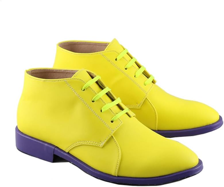 Yellow Faux Leather Ankle Shoes with Purple Sole Versatile Footwear for Cosplay Streetwear & Themed Costume Events