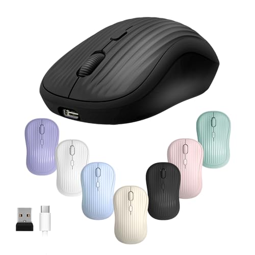 Image of ONE-UP Wireless Mouse, 2.4G + BT, Rechargeable Battery, 4-Key, DPI: 800 /1200 /1600, Silent, Type-C, USB Nano Receiver, Ergonomic, Portable, for Laptop, Chromebook, PC, Mac, Windows (Black)