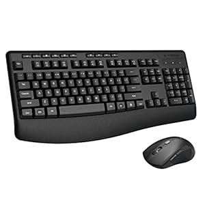 Wireless Keyboard and Mouse Combo, E-YOOSO 2.4GHz Full Sized Ergonomic Wireless Keyboard with Wrist Rest, 3 DPI Adjustable and 6 Buttons Cordless USB Mouse for Computer, Laptop, PC, Windows (Black)