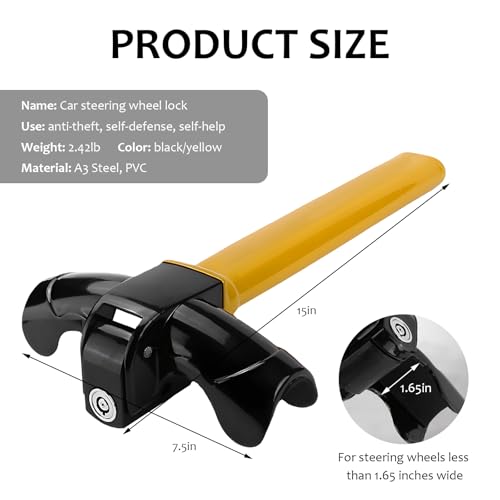 FSTURIOS Car Steering Wheel Lock, Anti-Theft Security Rotary Steering Wheel Lock with 2 Keys, Universal Heavy Duty Steering Wheel Locking Device for Truck Van SUV, Car Accessories - Thumbnail 2