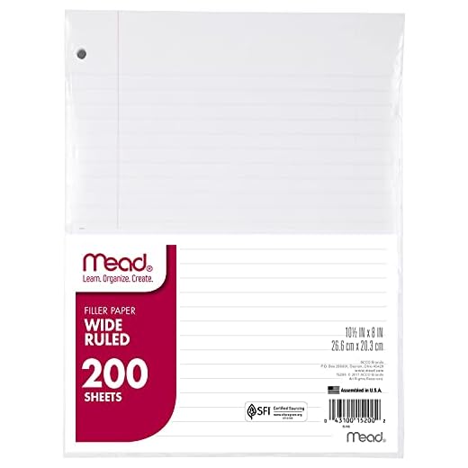Mead Loose Leaf Paper, Wide Ruled, 200 Sheets, Standard 10-1/2" x 8", Lined Filler Paper, 3 Hole Punched for 3 Ring Binder, Writing & Office Paper, College, K-12 or Homeschool, 1 Pack (15200) , White