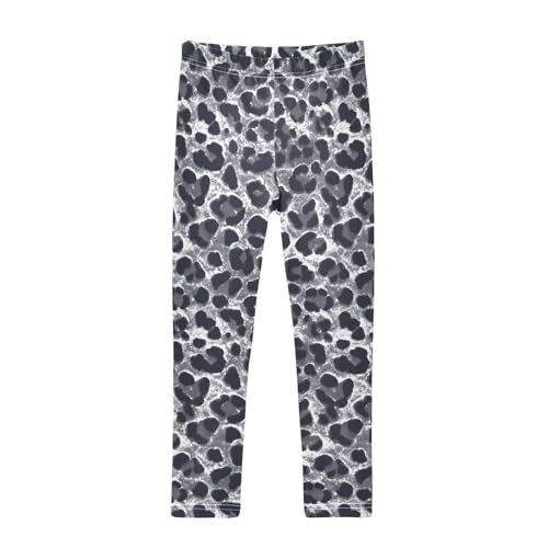 ALAZA Girls' Leggings Children's Yoga Pants Skinny Printed Dance Grey Leopard Print Comfortable 4T