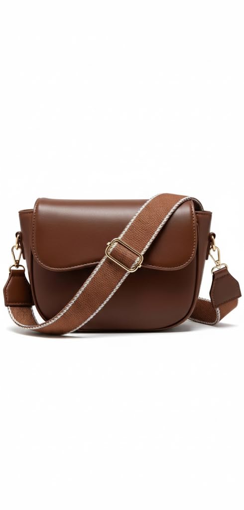 Chic Brown vegan Leather Saddle Crossbody Bag with Adjustable Webbing Strap Chic Brown vegan Leather Saddle Crossbody Bag with Adjustable Webbing Strap