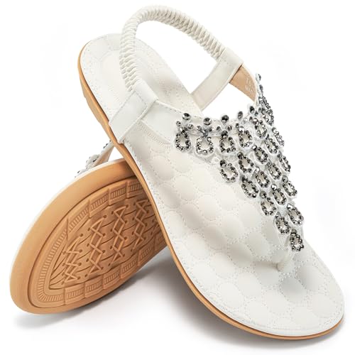 Image of HARENCE Flat Sandals for Women Dressy: Comfort Thong T-Strap Walking Shoes 2026 with Elastic Ankle Strap for Summer Casual Vacation