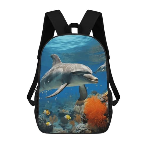 Dolphins Blue Backpack for Men Women, Heavy Duty Backpack Large Capacity, Durable Lightweight Travel Daypack