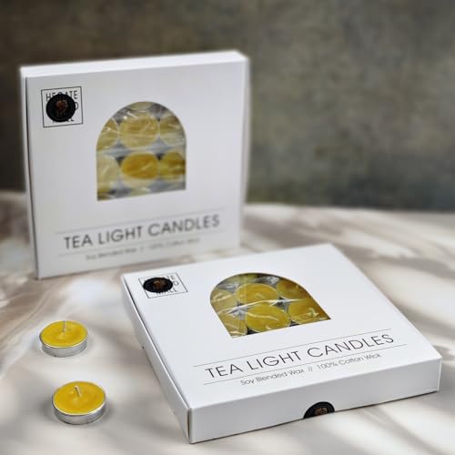 Image of Unscented Tea Light Candles | Soy Wax Blend Long-Lasting with Cotton Wick | Perfect for Home Decor, Parties, Weddings, and More | Set of 100 (Yellow)