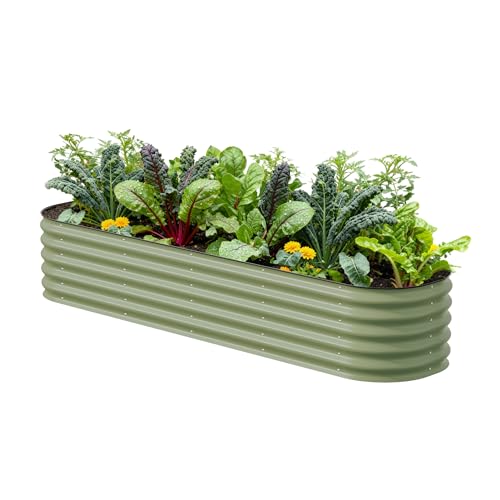 Raised Garden Bed Kits, 17" Tall 9 in 1 8ft X 2ft Metal Raised Planter Bed for Vegetables Flowers Ground Planter Box-Olive Green
