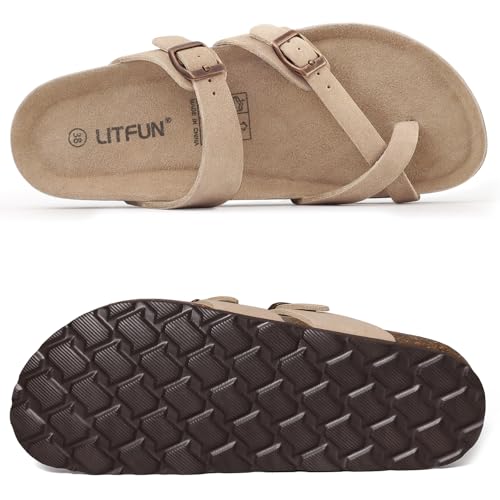 Litfun Women's Cork Footbed Sandals Comfortable Leather Summer Slides by Litfun - Used condition - Image 6