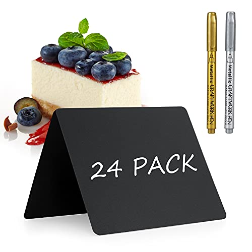 Qiaonato 24er Kreidetafeln zum Beschriften Preisschilder für Gastronomie Buffet, Schilder Preisaufsteller Klein, Mini Tafeln Kunststoff als Tischkarten Platzkarte Namensschild für Hochzeit ( 12x8cm ) Cover