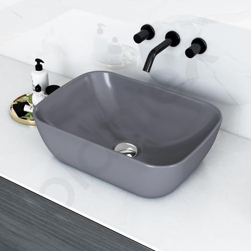Image of Plantex Wash Basin for Bathroom /Ceramic Table Top Basin /Over Counter Washbasin for Restaurant, Hotel (Grey, 18 x 13 x 5.5 Inch)
