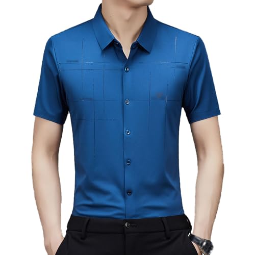 Gentclassic - Men's Breathable Ice-Silk Stretch Shirt, Men's Ice Silk Short Sleeve Silk Shirt Elastic T-Shirt