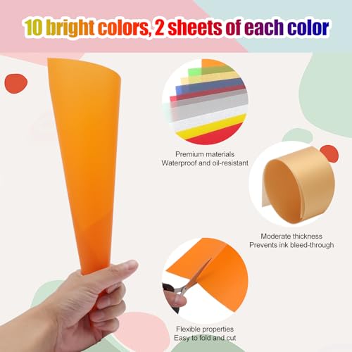 ZRUEWOT 20 Blatt Transparentpapier A4 Bastelpapier Bunt Pergamentpapier Zum Bedrucken Tracing Paper mit Handgefertigte Schere,10 Farben Geeignet für Heimwerkerprojekte und Verfolgen