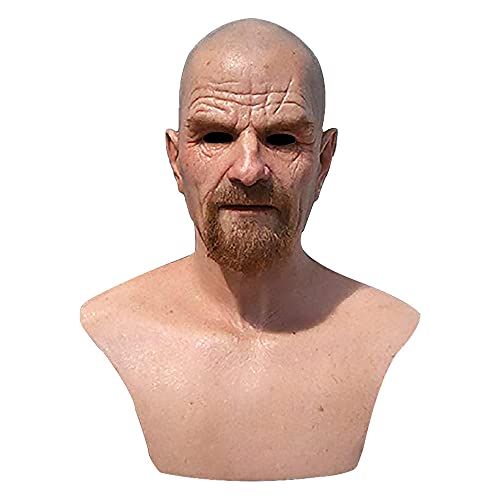 jinrio Realistic Bald Old Man Mask,Breaking Bad Walter White Mask Adult Halloween Party Props Latex Pink Large