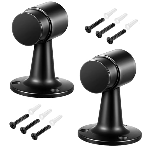 Yaocom 2 Pack Heavy Duty Floor Mounted Door Stop 3 in Aluminum Commercial Grade Door Stopper with Rubber Bumper & Stainless Steel Screws, Black