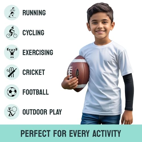 Image of Kids Arm Sleeves - Protective Arm Covers for Boys & Girls, Ages 5-13, UV Sun Protection, Perfect for Sports, Cycling, Running, and Outdoor Activities