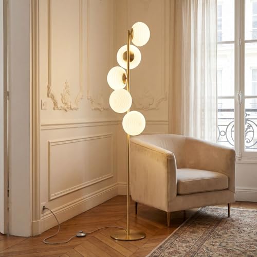 Lámpara de pie salón 160 cm metal cristal dorado bombillas E27
