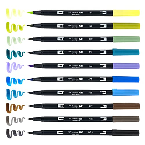 Image of Tombow 56169 Dual Brush Pen Art Markers, Landscape, 10-Pack. Blendable, Brush And Fine Tip Markers, Multicolor