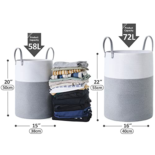 Cotton Rope Laundry Hamper By Youdenova, 58L - Woven Collapsible Laundry Basket - Clothes Storage Basket For Blankets, Laundry Room Organizing, Bedroom Storage, Clothes Hamper – Grey & White #TOP1