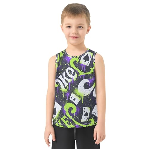 JUNZAN Poker Card Tank Top for Boys Sleeveless Teens Vest Kids Active Shirt for Basketball Sports Beach 3T2