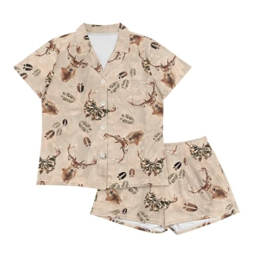 Image of Renewold Button Down Womens Pajama Set Short Sleeve Loungewear Bow Nightwear Sleepwear Night Suit Tops Shorts 2 Pieces
