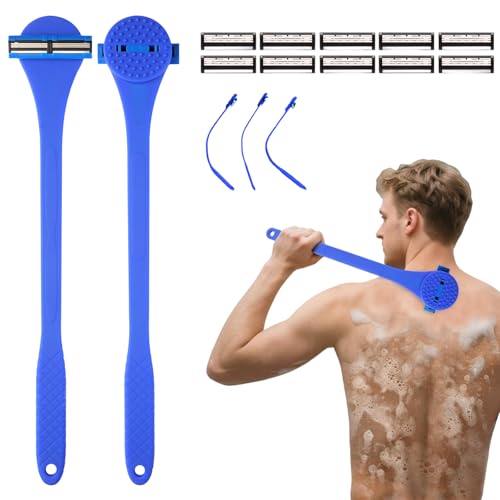 Back& Body Shaver for Men,Back Hair Trimmer for Men with Long Bendable Ergonomic Silicone Handle,10...