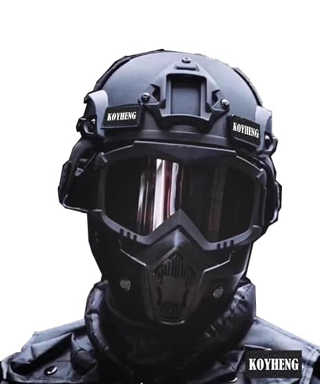 MICH Airsoft Helmet and Full Face Mask Set with Side Rail & NVG Mount with Detachable and Adjustable Goggles Army Bump Helmet