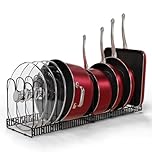 Homiu Expandable Pots Pans Organiser | Pan Organiser for Cupboard |10 Adjustable Divider | Rack for Cabinet | Cupboard Kitchen Cookware Organiser Bakeware Lid Plate Holders