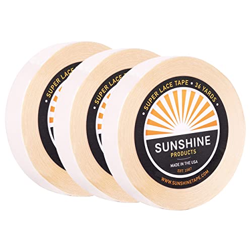 Image of Sunshine Tape | Super Lace Wig Adhesive Tape Roll | Double Sided, Medical Grade | Toupee and Wig Tape (1 inch x 36 YDS, 3 Rolls - Best Value)