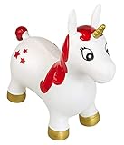 Idena 40134 - Caballo hinchable unicornio blanco con estrellas, incluye bomba de aire, puede soportar hasta 50 kg, perfecto para el verano, el parque o la guardería, 59 x 23 x 53 cm