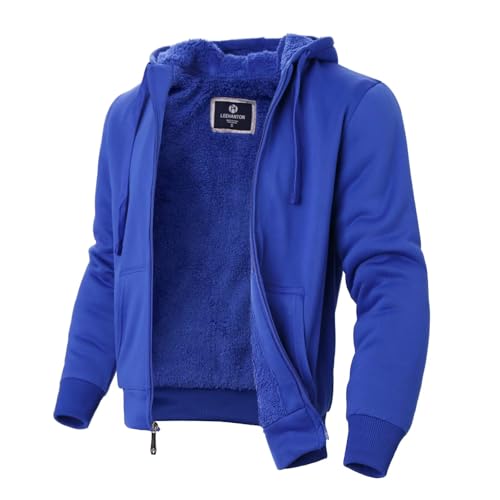 Image of LeeHanTon Men Fleece Jacket Lightweight Sherpa Fleece Jackets Zip Up Hoodie Lined Sweatshirt Coat with Pockets