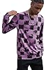 PCEAIIH Men's T-Shirt Printed Tee Fashion Top Round Neck Long Sleeves Casual Graffiti Hip Hop Checkerboard Tops Light Purple #4