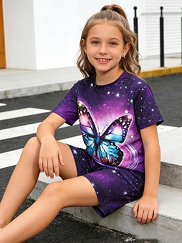Image of 5-12Y Girls Clothes Summer 2 Piece Outfits Short Sleeve T-Shirts and Shorts Kids Fashion Clothing Sets