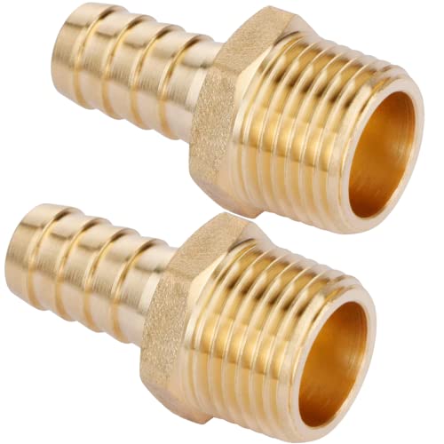 2PCS Brass Hose Fitting, Adapter, Barb NPT Male Pipe Fitting by CX WONDERLAND (1/2" Barb x 1/2" NPT Male)