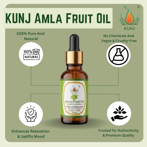 Image of KUNJ Amla Hair Oil 10ml - 100% Pure Ayurvedic Oil for Hair Growth & Hair Fall Control | Strong Roots, Dandruff Care, Scalp Nourishment & Thick, Healthy-Looking Hair | For Men & Women