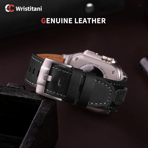 Image of Wristitani Leather Bands Compatible with Apple Watch Band 49mm 46mm 45mm 44mm for Men, Metal Connector & Genuine Leather Straps for iWatch Ultra3 /2 /1 SE3 /2 /1 Series 11 10 9 8 7 6 5 4 [NO Watch and Case]