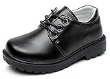 OUHO Festliche Kinder Schuhe Schnürhalbschuhe Lederschuhe Halbschuhe School Lackschuhe Uniform Hochzeit Anzugschuhe Schwarz 31
