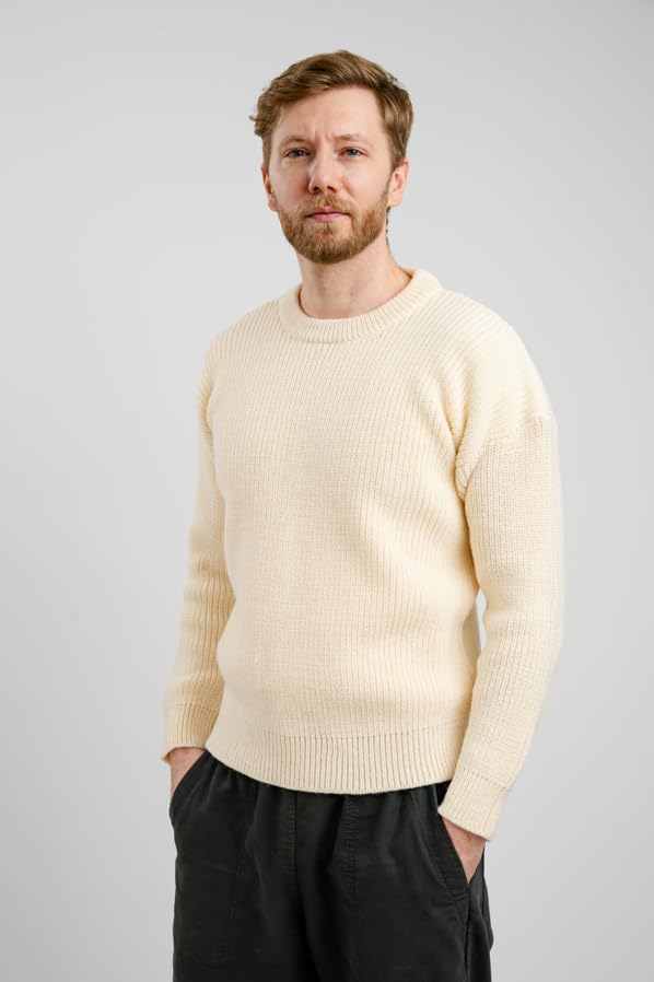 100% Wool Fisherman Sweater for Men, Traditional Aran Crew Neck Knit Pullover, Made in Ireland - Image 2