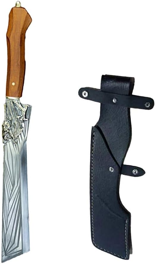 MAYiT Meat Cleaver Knife, 8.5 inch Chop Bone Machete Kitchen Chopper Knife Handmade Forged High Carbon Steel Hunting Viking Knife Wood Handle (Color : Knife And Leather)