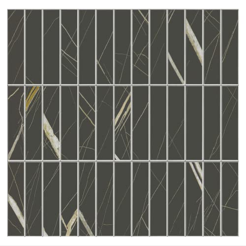 Stickgoo 10 Sheets Peel And Stick Backsplash, Faux Marble Embellished Gold Thread Self Adhesive Ceramic Tiles Kitchen Backsplash, Dark Grey Stick On Subway Backsplash For Bathroom, Rv #TOP21