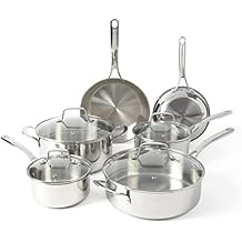Martha Stewart Castelle 10 Piece 18/8 Durable Stainless Steel Induction Safe Non-Toxic Triply Bottom Kitchen Pots and Pans