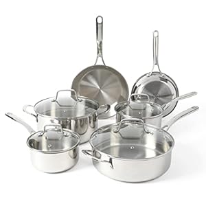 Martha stewart castelle 10 piece 188 stainless steel induction safe pots and pans non toxic triply bottom kitchen cookware set  urban country home decor