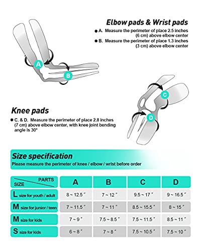 Dark Lightning Adult/Youth/Junior Knee Pads Elbow Pads Wrist Guards 3 In 1 Protective Gear, For Skateboard,Roller Skate,Inline,Cycling,Mtb Bike,Scooter(Green,L) #TOP5