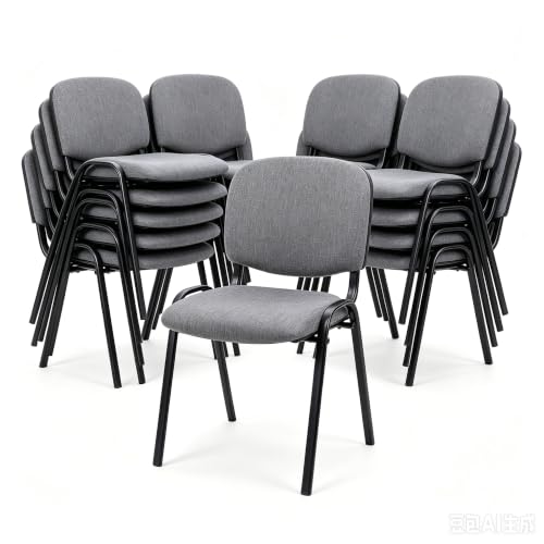 Image of CLATINA Stackable Waiting Room Chairs, Cloth Fabric Guest Reception Chair with Upholstered Thickene Seat and Back Support, Stacking Chair Metal Leg for Office School Church Conference, Gery, 40 Pack