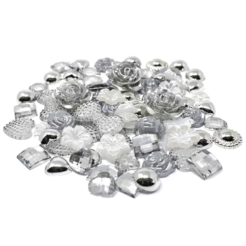 80 Mix Silver Shabby Chic Resin Flatbacks - Elegant Embellishments for Creative Cardmaking and Scrapbooking Projects