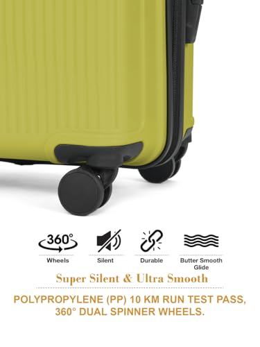 Image of Teakwood Set of 2 8 Wheels Trolley Bag, Hard Cabin with Zipper Closure, Adjustable Push Button & Cross Side Strap, Number Lock System 360 Degree (Set of 2, Lime Green)