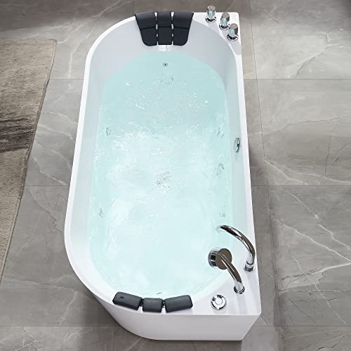 Empava 59-Inch Freestanding Whirlpool Bathtub Oval With 8 Hydromassage Adjustable Water Jets Luxury Acrylic Massage Spa Soaking Bath Tub Double Ended , White #TOP7