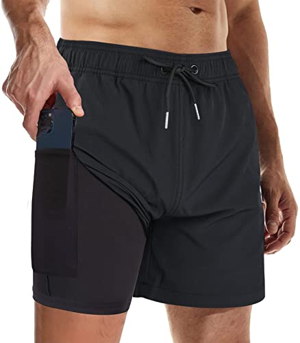 Suwangi Bañadores Hombre con Forro Compresión Pantalones Cortos de Natación Secado Rápido Shorts de Baño Bañadores de Surf